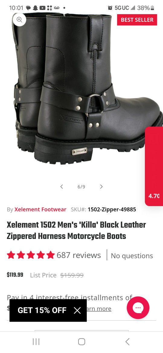 Xelement 1502 Men's 'Killa' Black Leather Zippered Harness Motorcycle Boots

