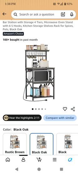 4-Tier Kitchen Baker's Rack with S Hooks, Black Oak