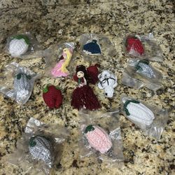 Crochet Tulip, Doll Keychains, And One Turtle Keychain 