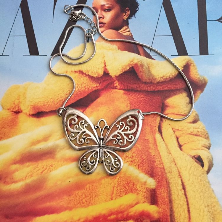 Butterfly Necklace, Silver Tone