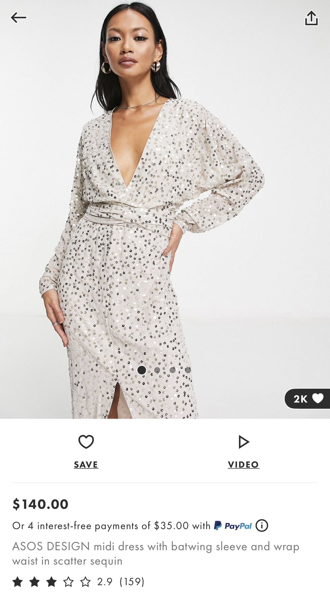 ASOS DESIGN midi dress with batwing sleeve and wrap waist in scatter sequin.
