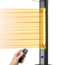 Outdoor Electric Patio Heater, 42-inch 1500W Infrared Tower Heater with 9 Heat Settings & 9H Timer, IPX5 Waterproof, Safety Lock, Tip-Over & Overheat 