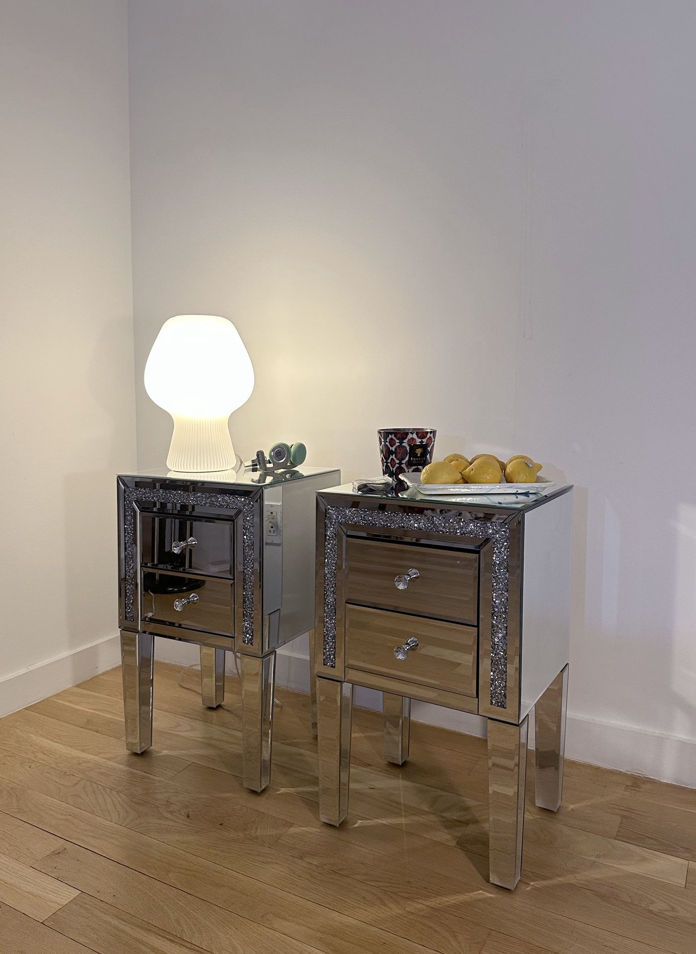Pair of Mirror Nightstands with Drawers