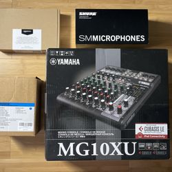 Brand New Audio Bundle – Yamaha MG10XU Mixer, Shure SM48 Mic, Stands, XLR Cables