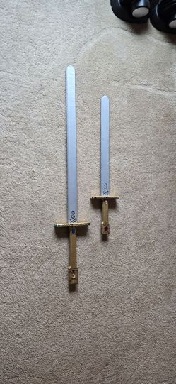 Set of 2 Custom Hand Painted Wooden Costume Swords Cosplay Props Jeweled Hilts
