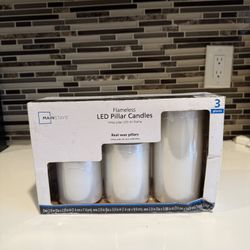 Flameless Pillar Candles White (3 Count)