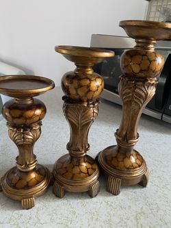 3 Brown Candle Holders
