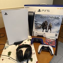 PlayStation 5 Disc Version 1 TB - Perfect Like New Condition (including Headset, Spiderman 2, Two PS5 Controllers, And A Stand)
