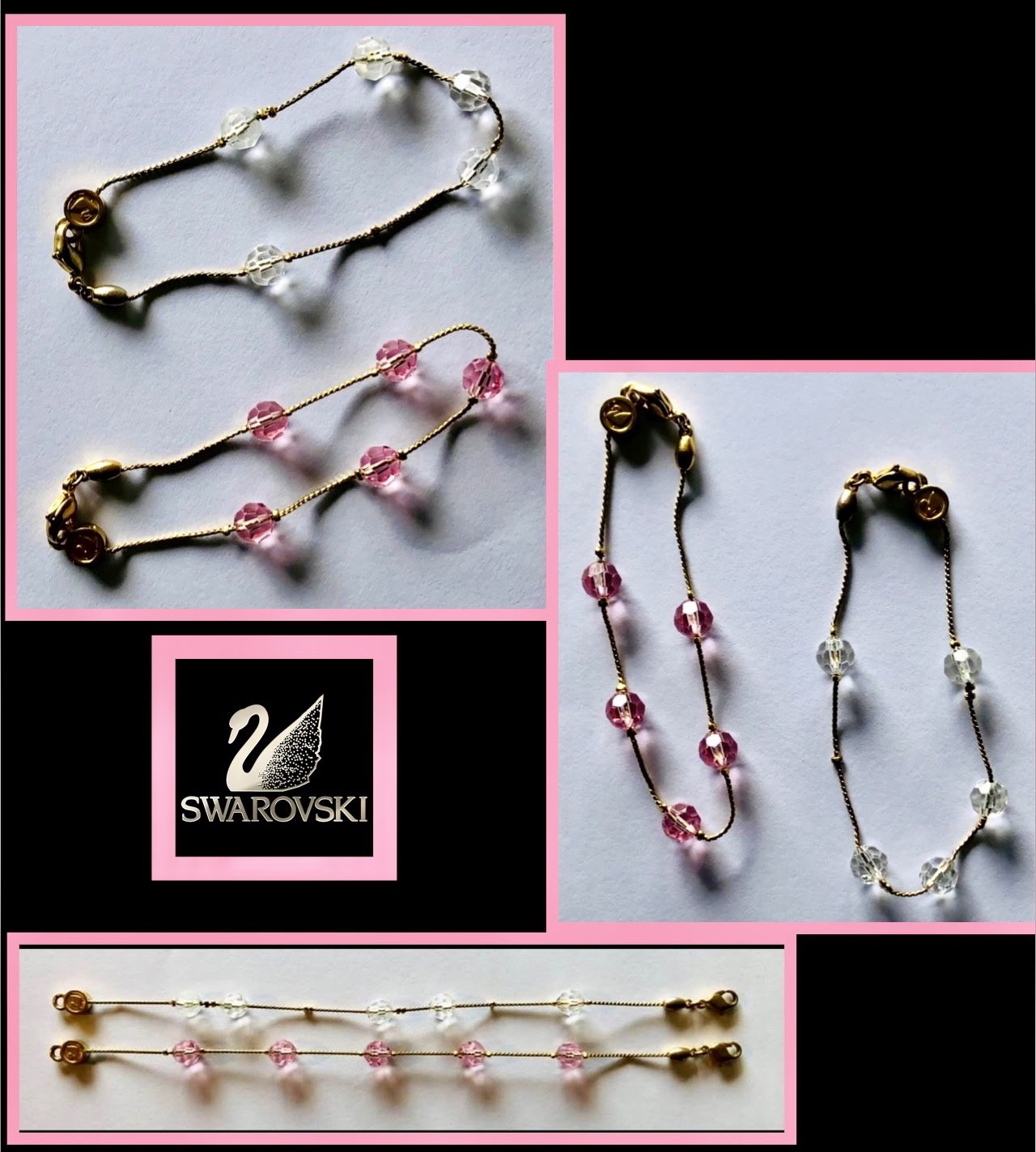 Two Swarovski pink and clear bracelets