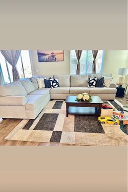 Living Spaces Large Light Gray Fabric Sectional Sofa