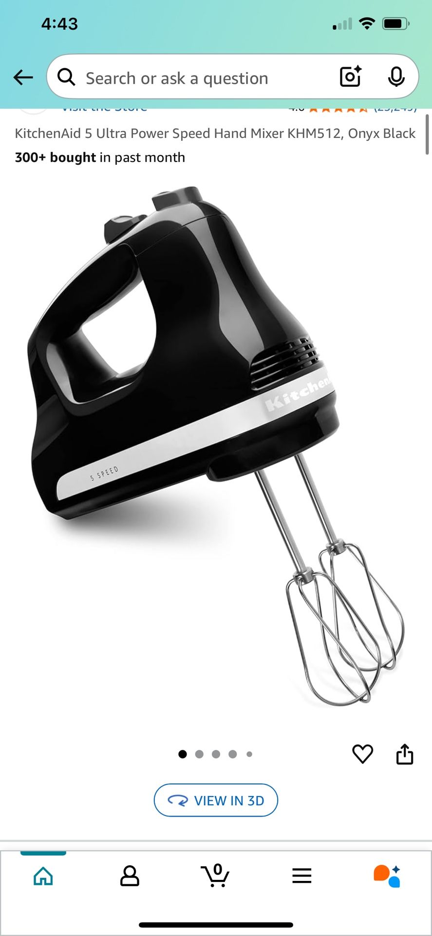 KitchenAid 5 Ultra Power Speed Hand Mixer KHM512, Onyx Black
