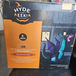 Halloween  6' 6 ft Fire Ice Swirling Light Blue Dragon Airblown Inflatable