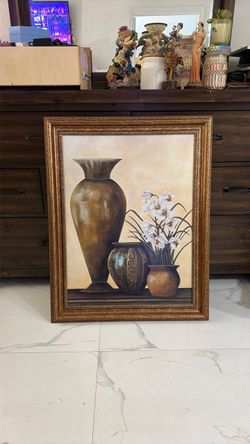 Framed Still Life Vase and Flowers Painting
