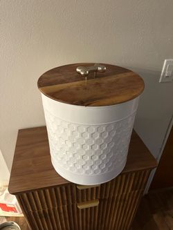 Decorative Metal Storage Canister with Wood Lid