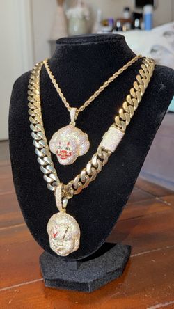 Gold Cuban Link Chain Set with Horror Pendants