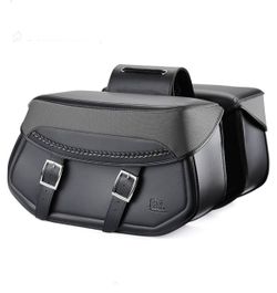 KEMIMOTO Synthetic Leather Motorcycle Saddlebags Throw Over Saddle Bags Universal, Black 30L (15Lx2), Inner Net Pocket, Compatible with Sportster Dyna