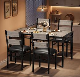 Dining Table Set for 4 Wood Kitchen Table and Upholstered Chairs