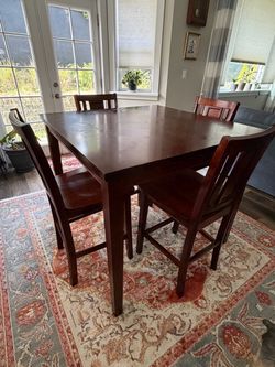 Square Counter Height Solid Wood Dining Table with 4 Chairs (42” wide x 42” long x 36” tall)