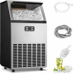 New Commercial Ice Maker Machine, 100lbs/Daily Ice Production Under Counter Ice Maker, Self-Cleaning, Timer Stainless Ice Machine with 33lbs Ice Stora