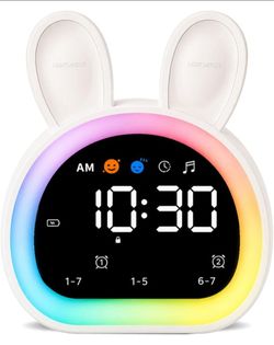 Kids Alarm Clock, Ready to Rise Sleep Trainer with Sound Machine, Night Light 18 Soothing Sounds, Dual Alarms, Red Green Light Cues, Timer, Help Kids 