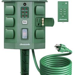 Outdoor Power Stake Timer with Photocell Sensor, 6FT Extension Cord & 6 Grounded Outlets, Waterproof Outdoor Timer, Photocell Stake Timer for Hallowee