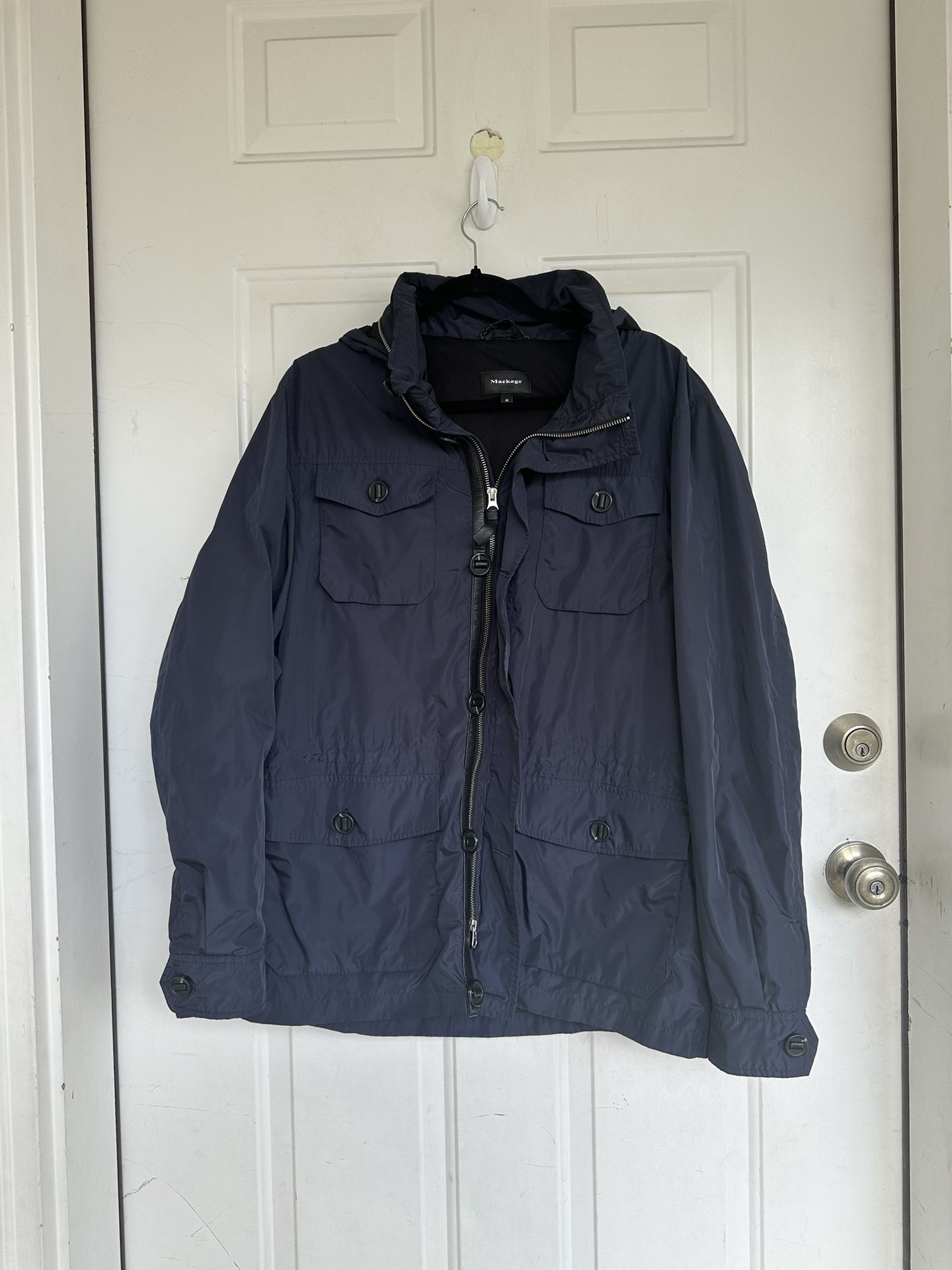 Mackage Men's Packable Hooded Jacket Windbreaker Navy Size 42