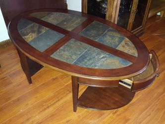 Mahogany coffee table with natural stone insert