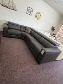 Nevio 4Pc Charcoal Leather Sectional w/ 2 Power Recliners and Articulating Headrest