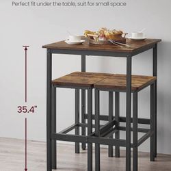 Bar Table and Chairs Set, Square Table with 2 Stools, Dining Pub Set for 2, Space Saving for Kitchen Breakfast, Living Room, Party Room, R
