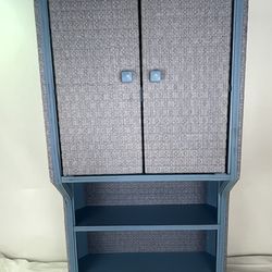 Vintage Blue Wicker Bathroom Cabinet w/ Shelves
