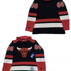 Starter Chicago Bulls Pullover Hockey Hoodie Sweatshirt Mens Small New Black