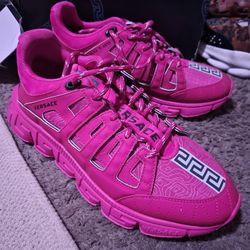 Versace Trigreca Shoes Sneakers Fuchsia Pink Leopard White Size 42 43