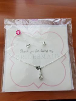 Bridesmaid Gift, Thank You Card, Earring And Necklace