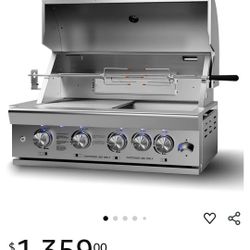 New Hipicute Built-in Natrual Gas Grill, 36-Inch 4-Burner Stainless Steel Grill with Rear Infrared Burner Rotisserie Kit and Bottle Opener for BBQ Isl