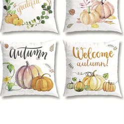 Fall Decor Pillow Covers 18x18 Set of 4 for Fall Decorations,Thanksgiving Decorations Outdoor Farmhouse Pumpkin Decor Throw Pillows Cover Grateful Aut