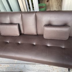 faux Leather Futon with Cupholders and Pillows, Espresso