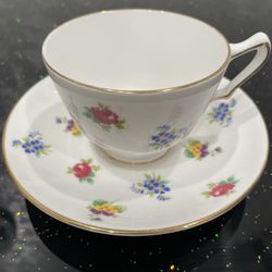 Crown Staffordshire Teacup and Saucer VTG Floral Bouquet Fine Bone China England