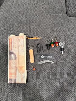 Wine bag, stoppers, bottle opener lot-11 count
