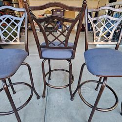 Set of 3 Bar Height Stools – Bronze w/ Washable Gray Covers – $25