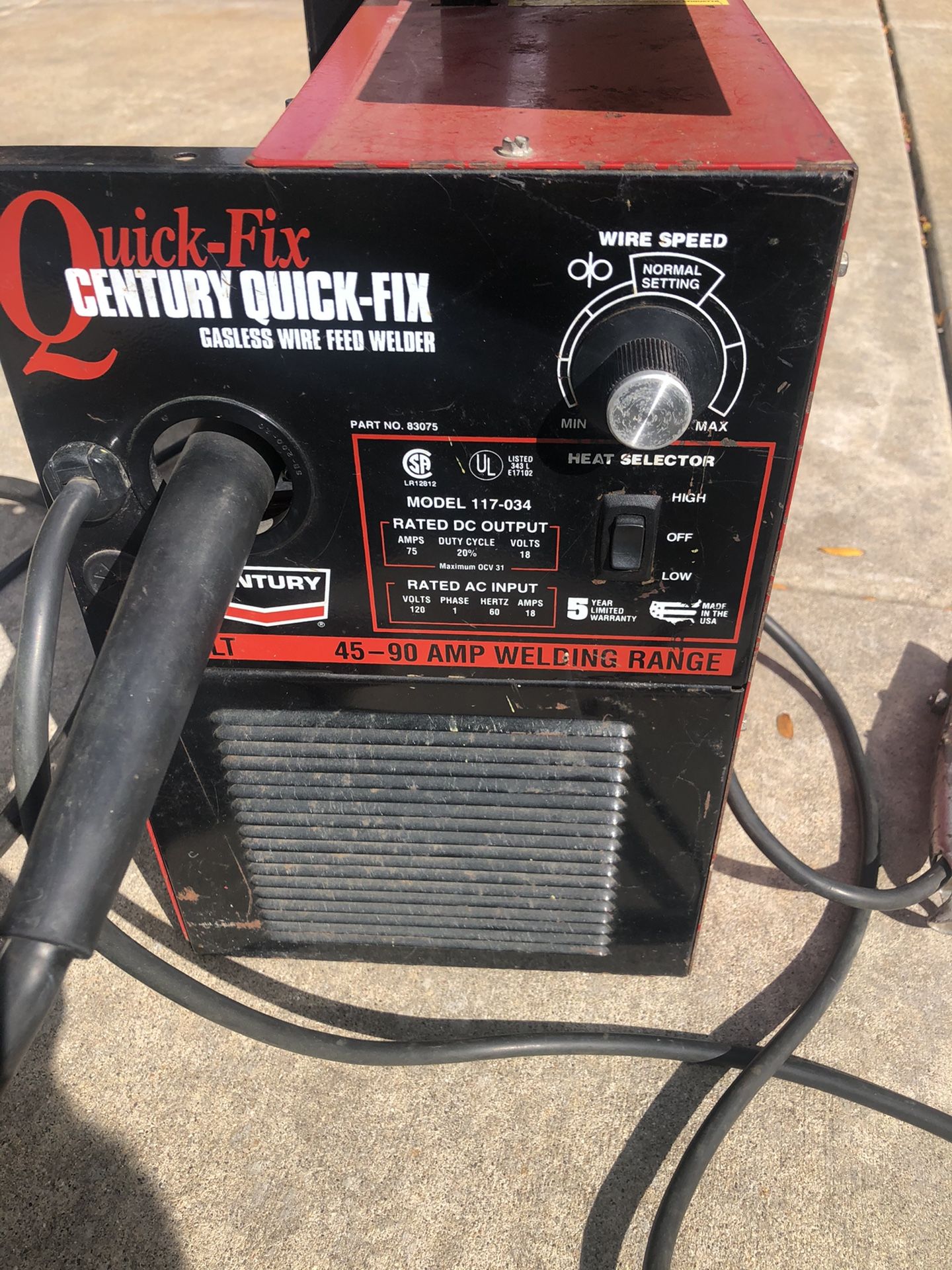 Century quick-fix gasless wire feed welder 45-90 Amp