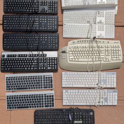 Computer Keyboard Lot of 11, Apple, Dell, Microsoft