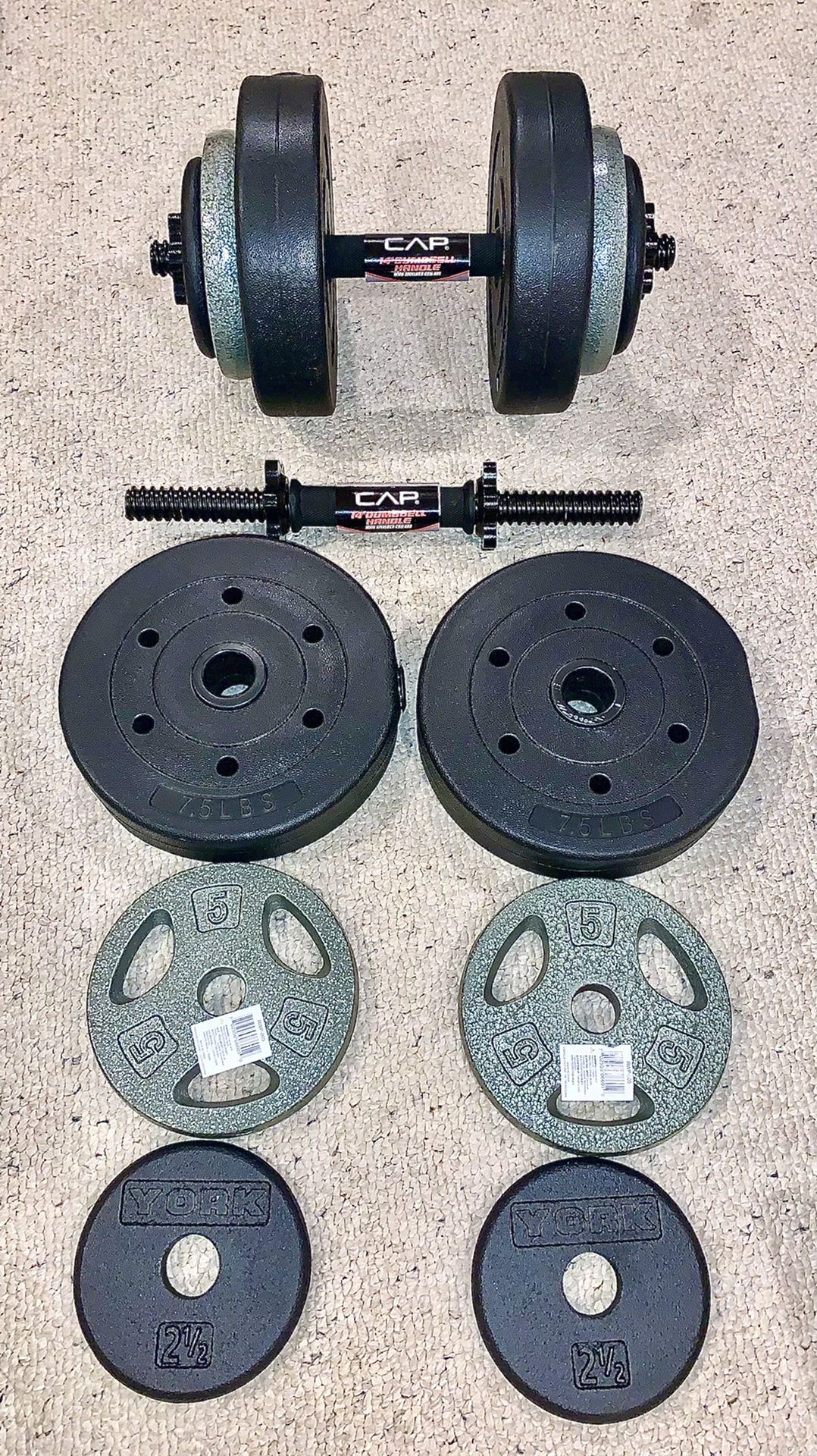 New 66 LB Adjustable Dumbbell Pair Weight Set + Steel CAP Handles