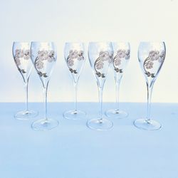 Special Edition Set of 6 LEHMAN Crystal Champagne Flutes for Perrier-Jouët.