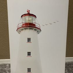 Lighthouse Birds Sky View Painting