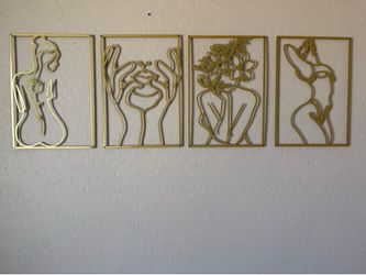 4 Piece Gold Metal Wall Art - Modern Abstract