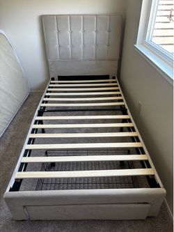 ***Twin Bed frame with Rolling Storage Drawer
