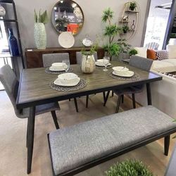 Vilhelm Dining Room Set Table 4 Chairs and Bench 