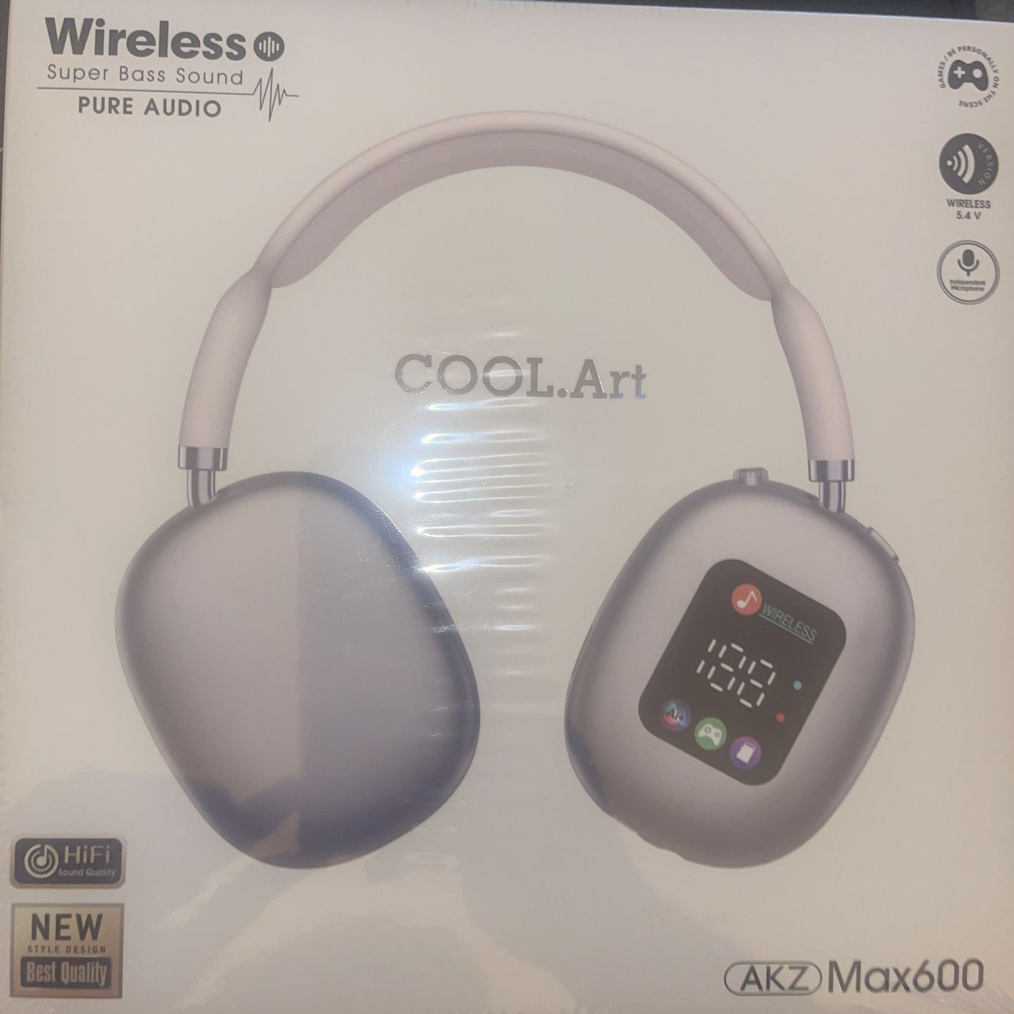 AKZ MAX600 RGB Headphones with LED Screen, Wireless 5.4 Bluetooth Headset, Gold