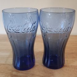 Set Of 2 Vintage Cobalt Blue Coca Cola Drinking Glasses  16 Ounce 6 in. Tall