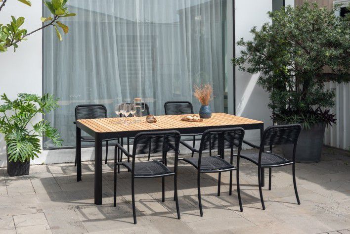 *BRAND NEW* FREE SHIPPING 7 Piece Rectangular 100% FSC Certified Table Outdoor Furniture With Black Chairs Dining Set